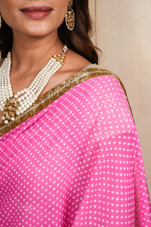 Charming Light Pink Chiffon Saree with Ready-to-Wear Silver Blouse