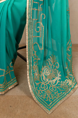 Vibrant Teal Green Pure Georgette Saree with Ready Blouse