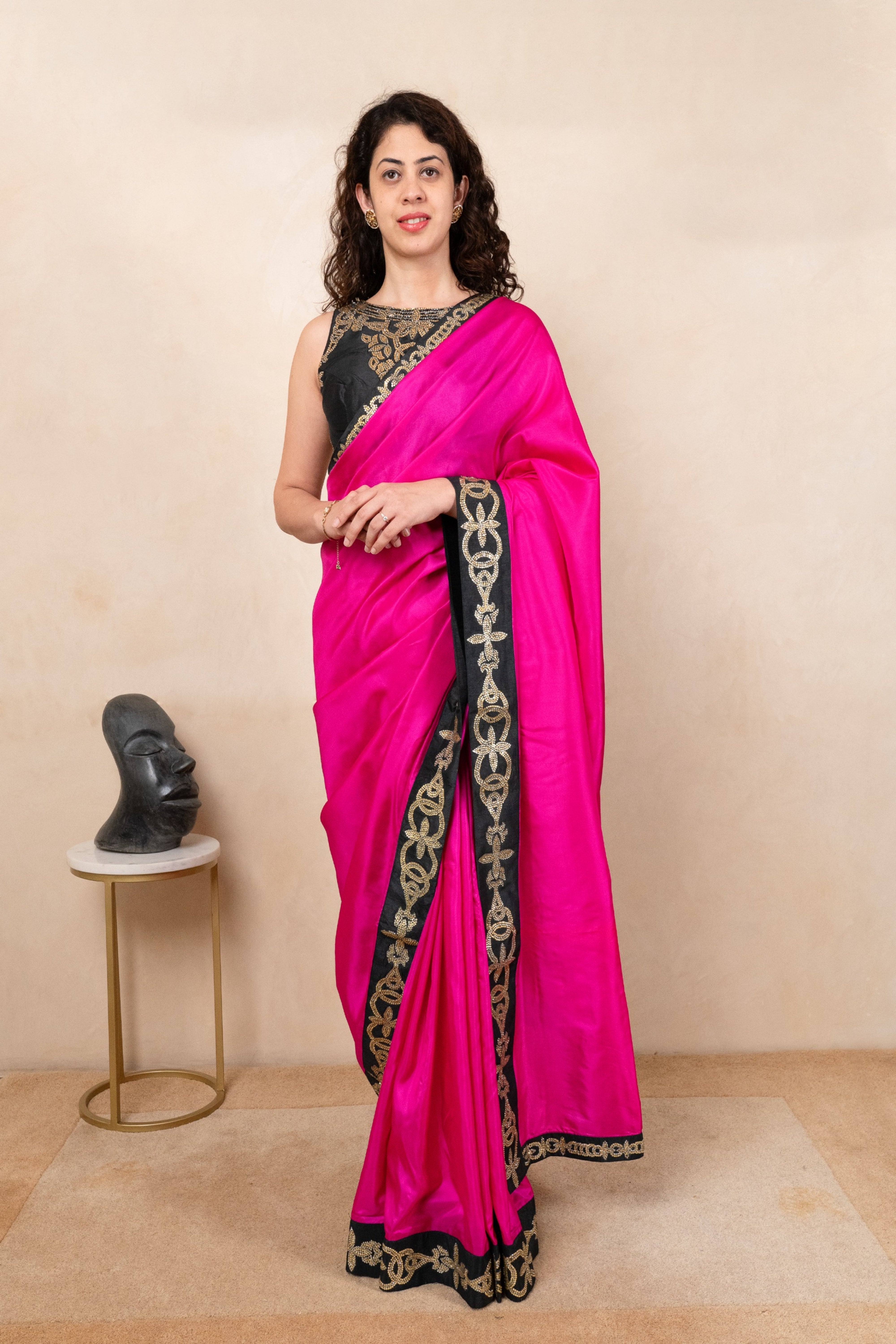 Vibrant Hot Pink Silk Saree with Embroidered Ready Blouse