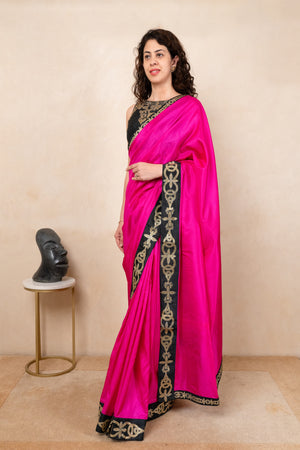 Vibrant Hot Pink Silk Saree with Embroidered Ready Blouse