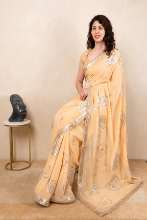 Elegant Pastel Peach Pure Georgette Saree with Ready Blouse