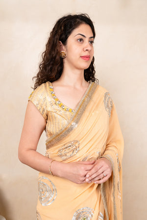 Elegant Pastel Peach Pure Georgette Saree with Ready Blouse