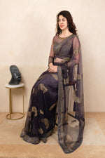 Glamorous Dark Purple Soft Net Saree with Designer Ready Blouse