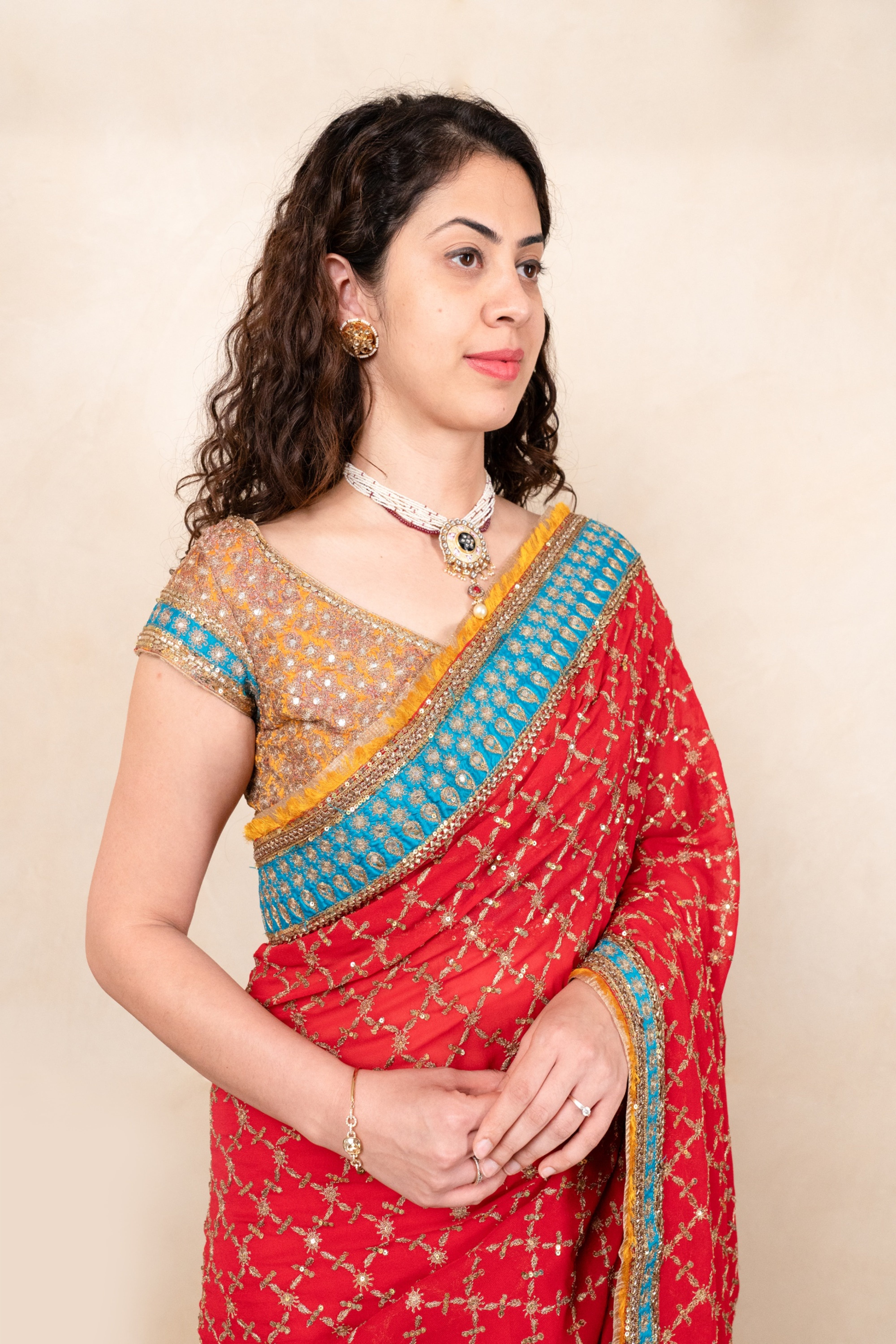 Vibrant Red Pure Georgette Saree with Ready Blouse