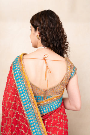 Vibrant Red Pure Georgette Saree with Ready Blouse
