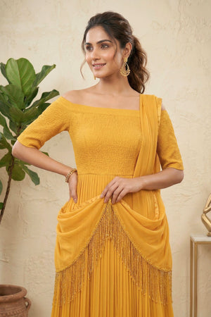 Sunshine Yellow Chiffon Off-Shoulder Gown