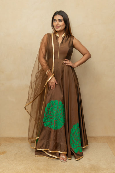 Chocolate Brown Silk Suit Set