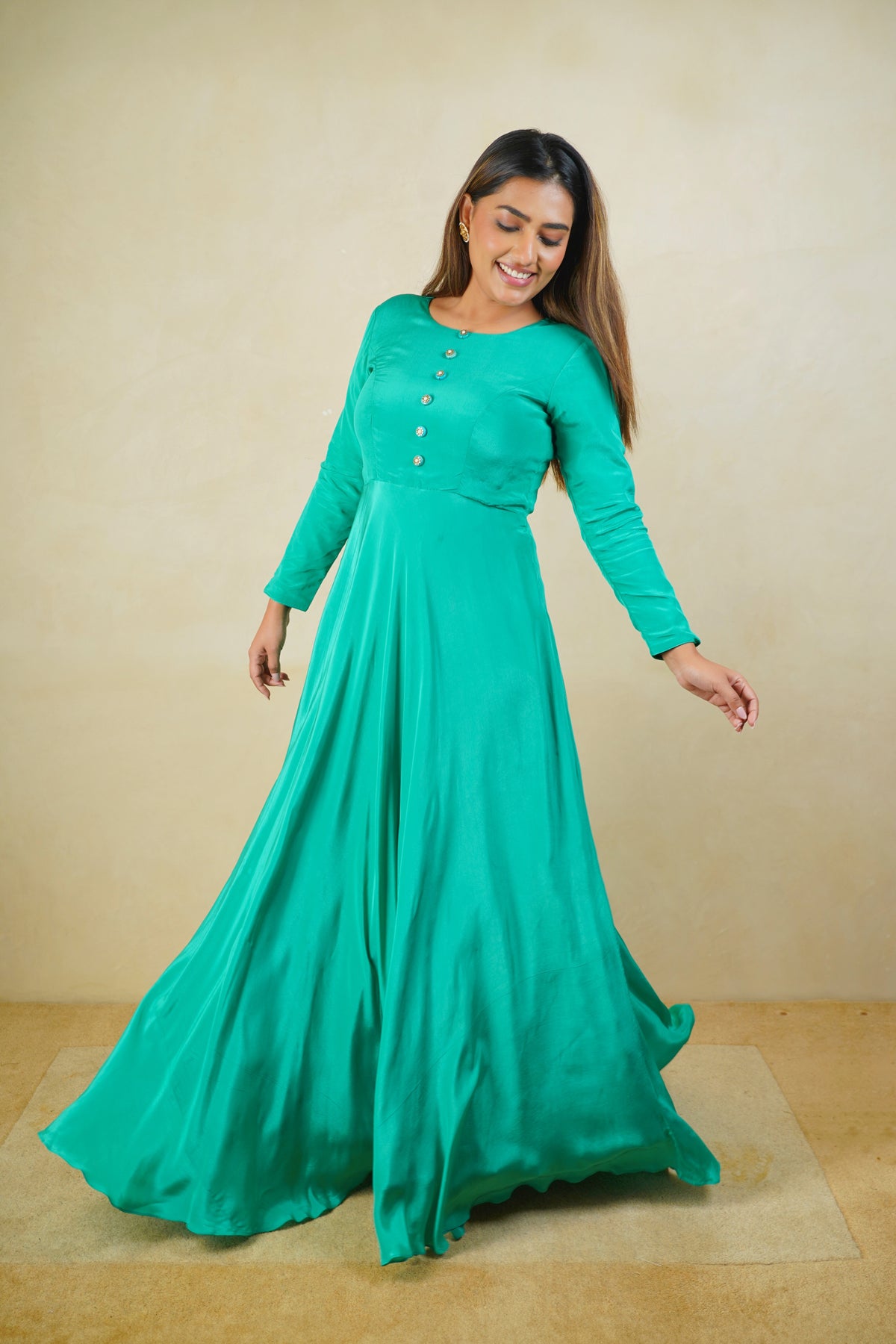 Emerald Green Crepe Anarkali Gown