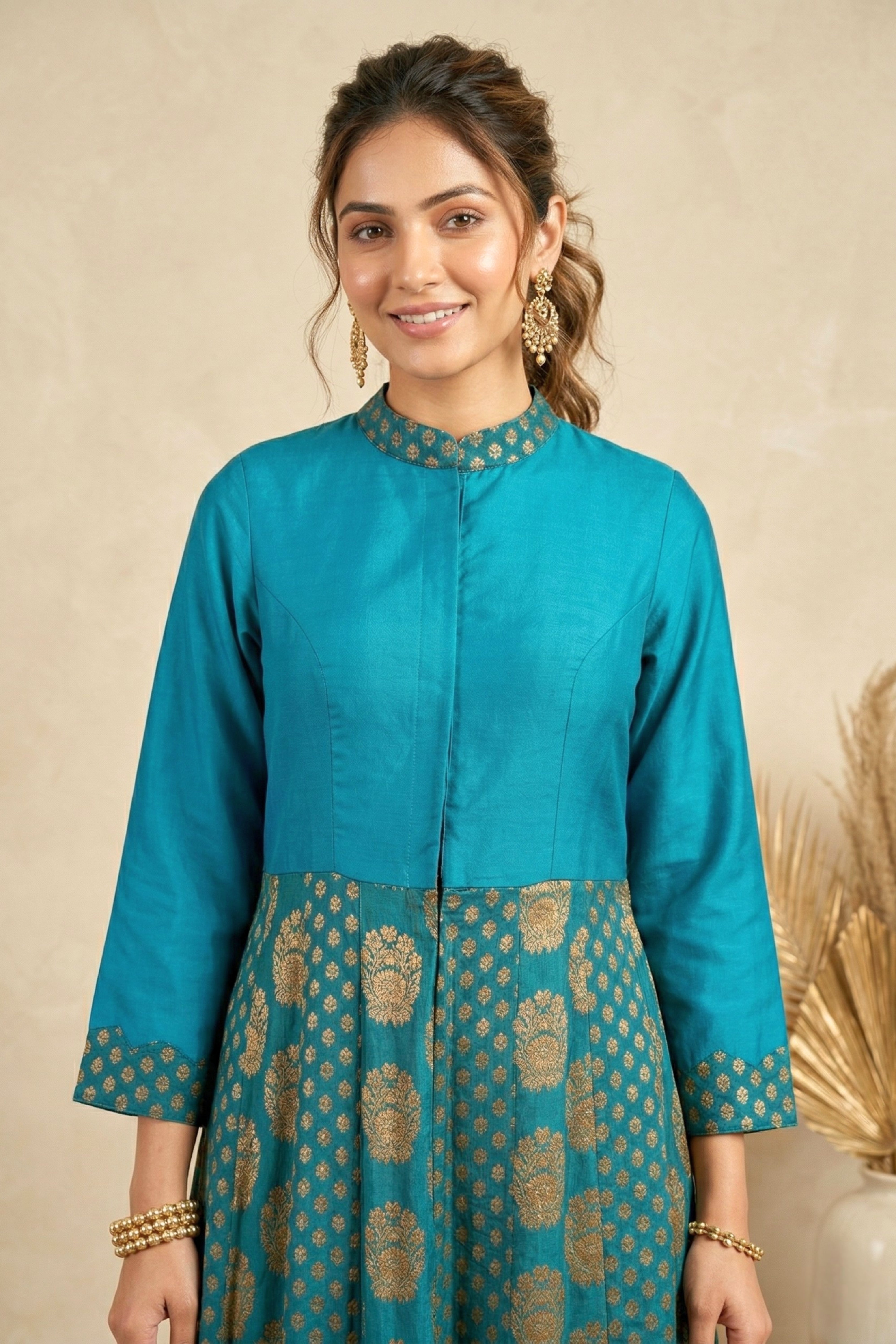 Teal Blue Banarasi Georgette Anarkali Gown