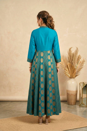 Teal Blue Banarasi Georgette Anarkali Gown
