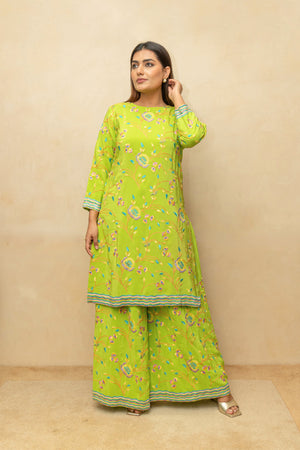 Lime Green Crepe Silk Parsi Work Sharara Suit Set