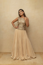Beige and Gold Georgette Gown
