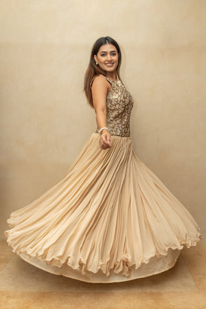 Beige and Gold Georgette Gown