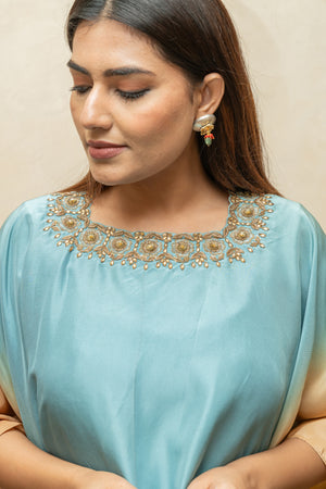 Ash Blue Soft Silk Indo-Western Cape Set