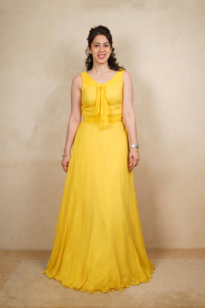 Bright Yellow Chiffon Maxi Dress