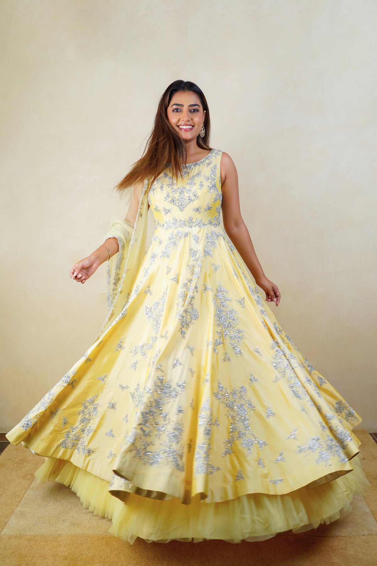 Creamy Yellow Silk Heavy Embroidered Anarkali Suit Set