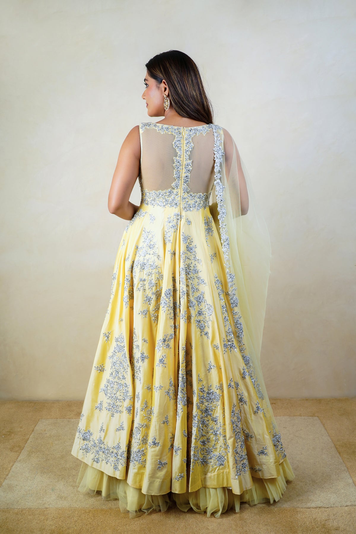 Creamy Yellow Silk Heavy Embroidered Anarkali Suit Set