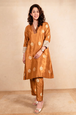 Copper Brown Banarasi Silk Co-ord Set