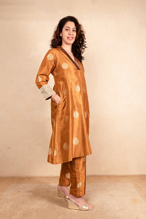 Copper Brown Banarasi Silk Co-ord Set