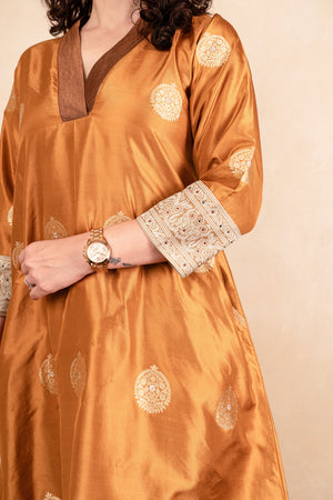 Copper Brown Banarasi Silk Co-ord Set