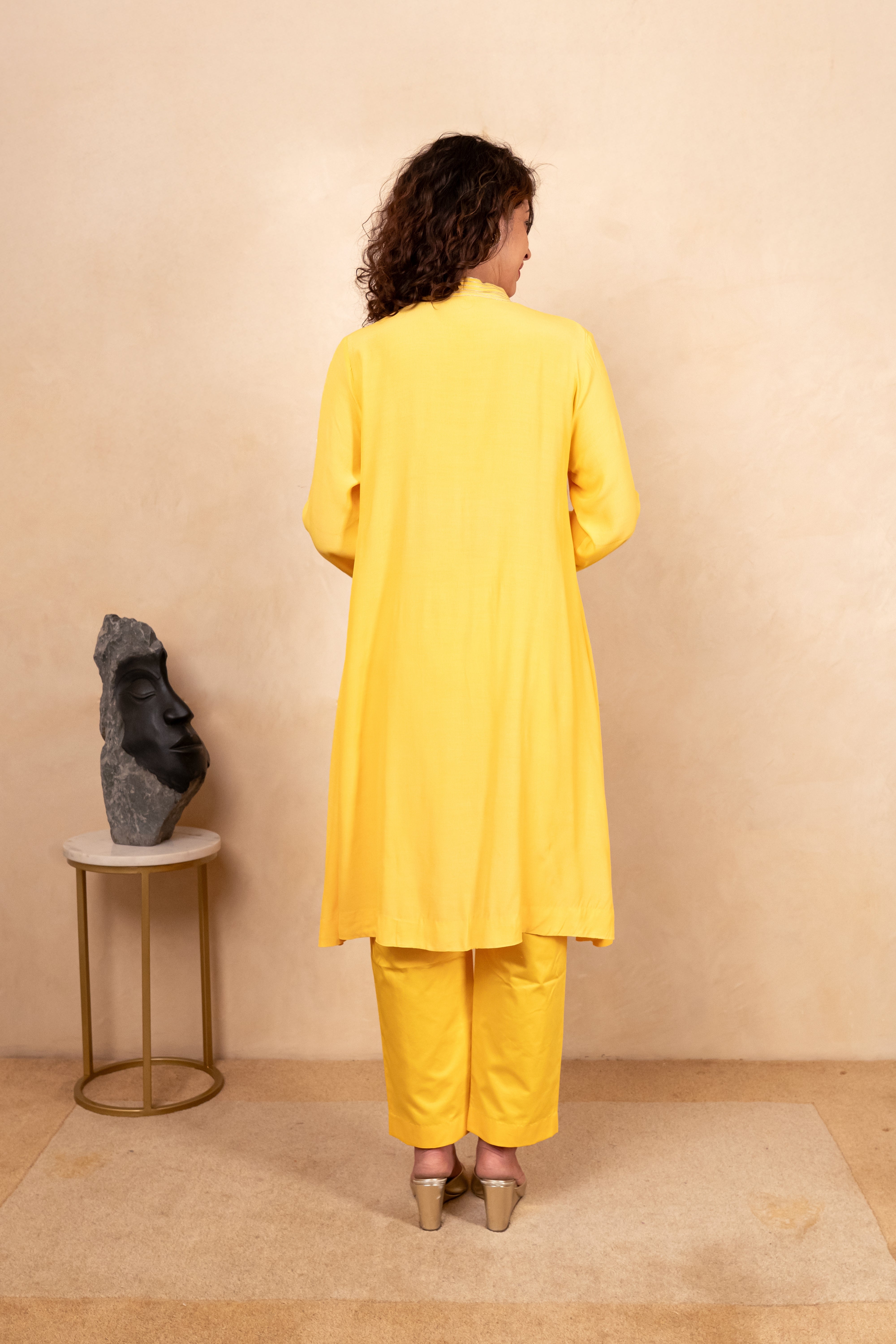 Bright Yellow Crepe Kurta and Pant Co-ord Set