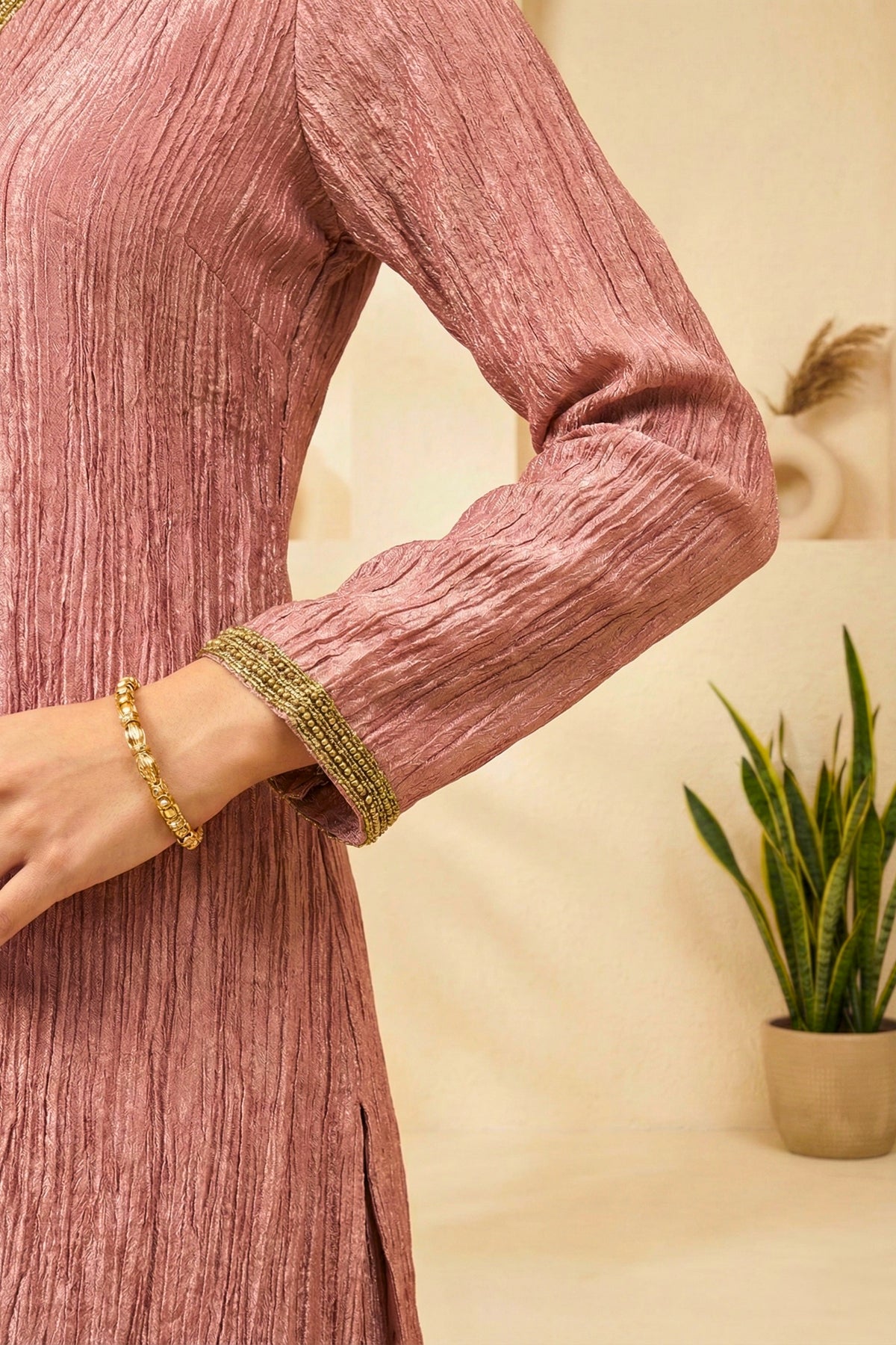 Dusty Rose Crush Tissue Silk Co-Ord Set
