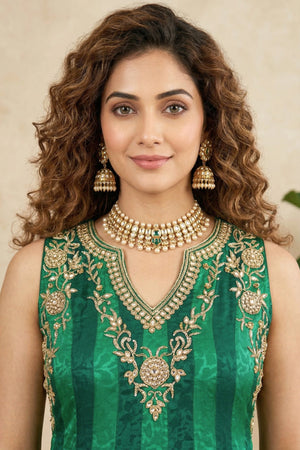 Regal Emerald Green Paisley Anarkali Suit Set with Heavy Gold Embroidery