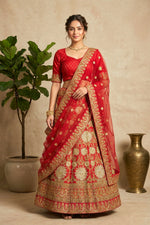 Red Silk Bridal Lehenga Set with Heavy Gold Zari Embroidery