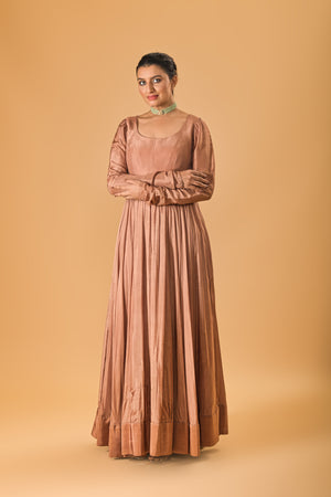 Copper Brown Crepe Silk Anarkali Gown
