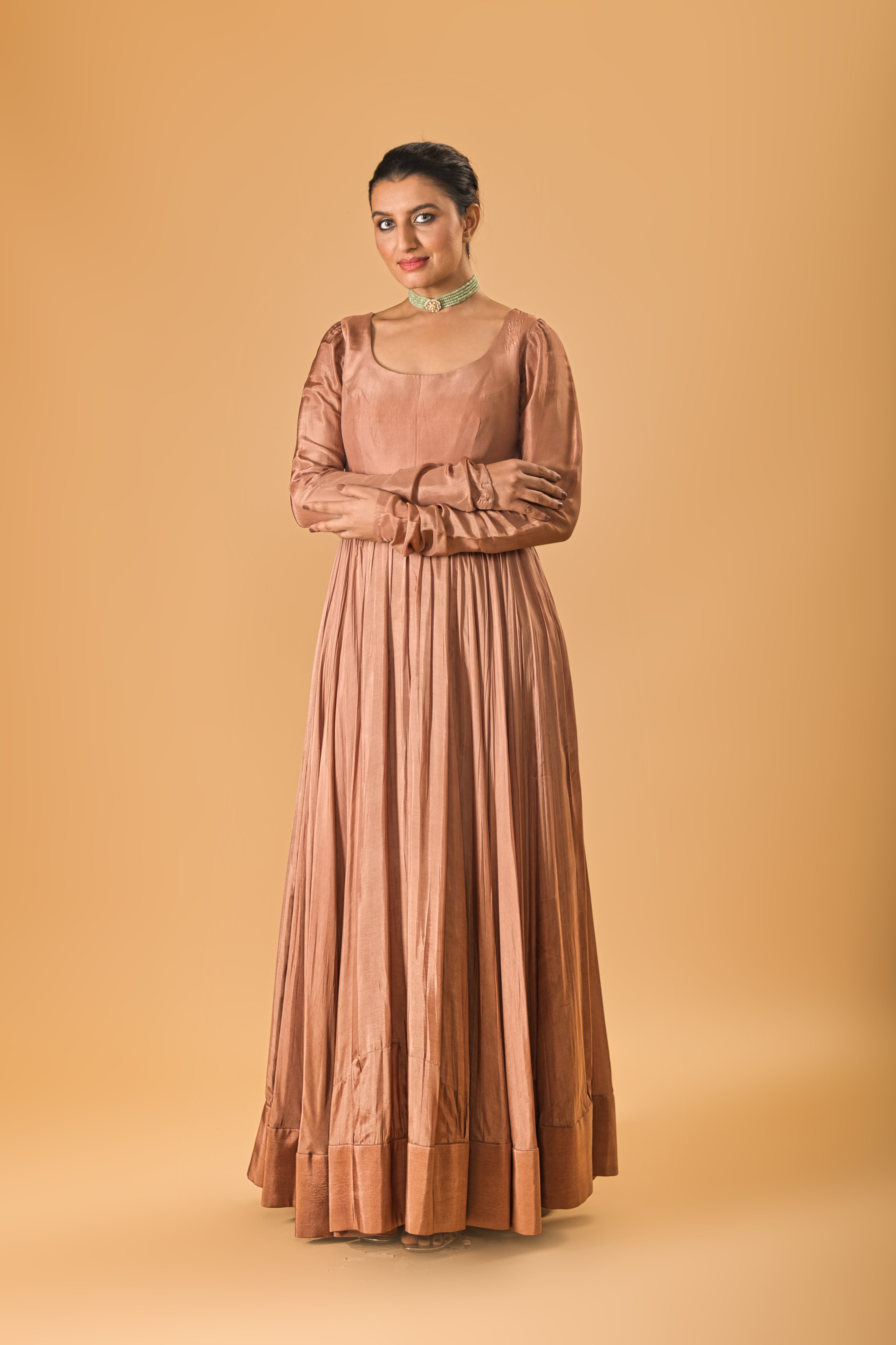 Copper Brown Crepe Silk Anarkali Gown