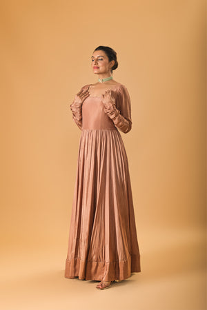 Copper Brown Crepe Silk Anarkali Gown