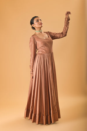 Copper Brown Crepe Silk Anarkali Gown
