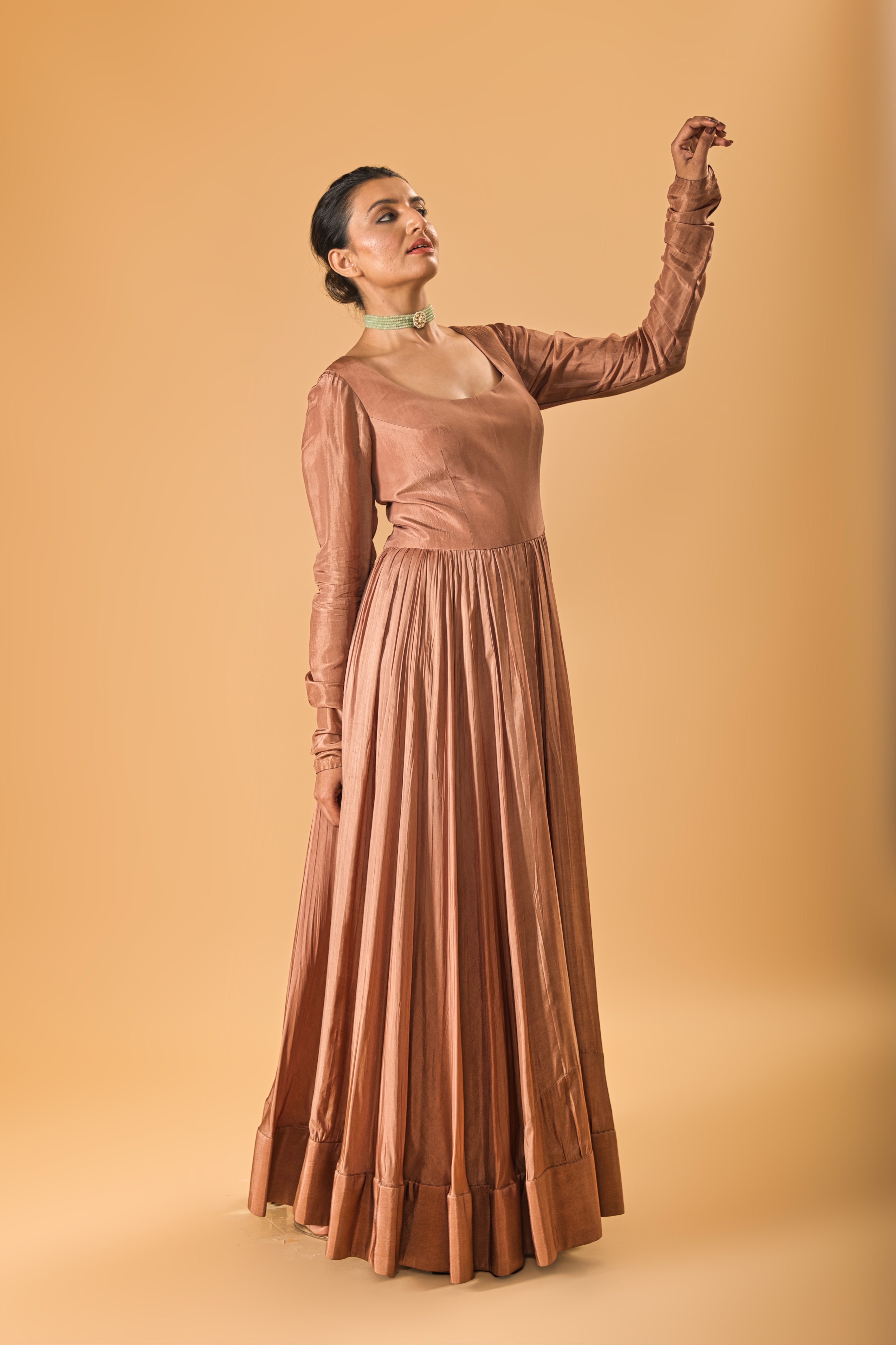 Copper Brown Crepe Silk Anarkali Gown
