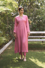 Pink Crepe Pleated Anarkali Suit with Pants
