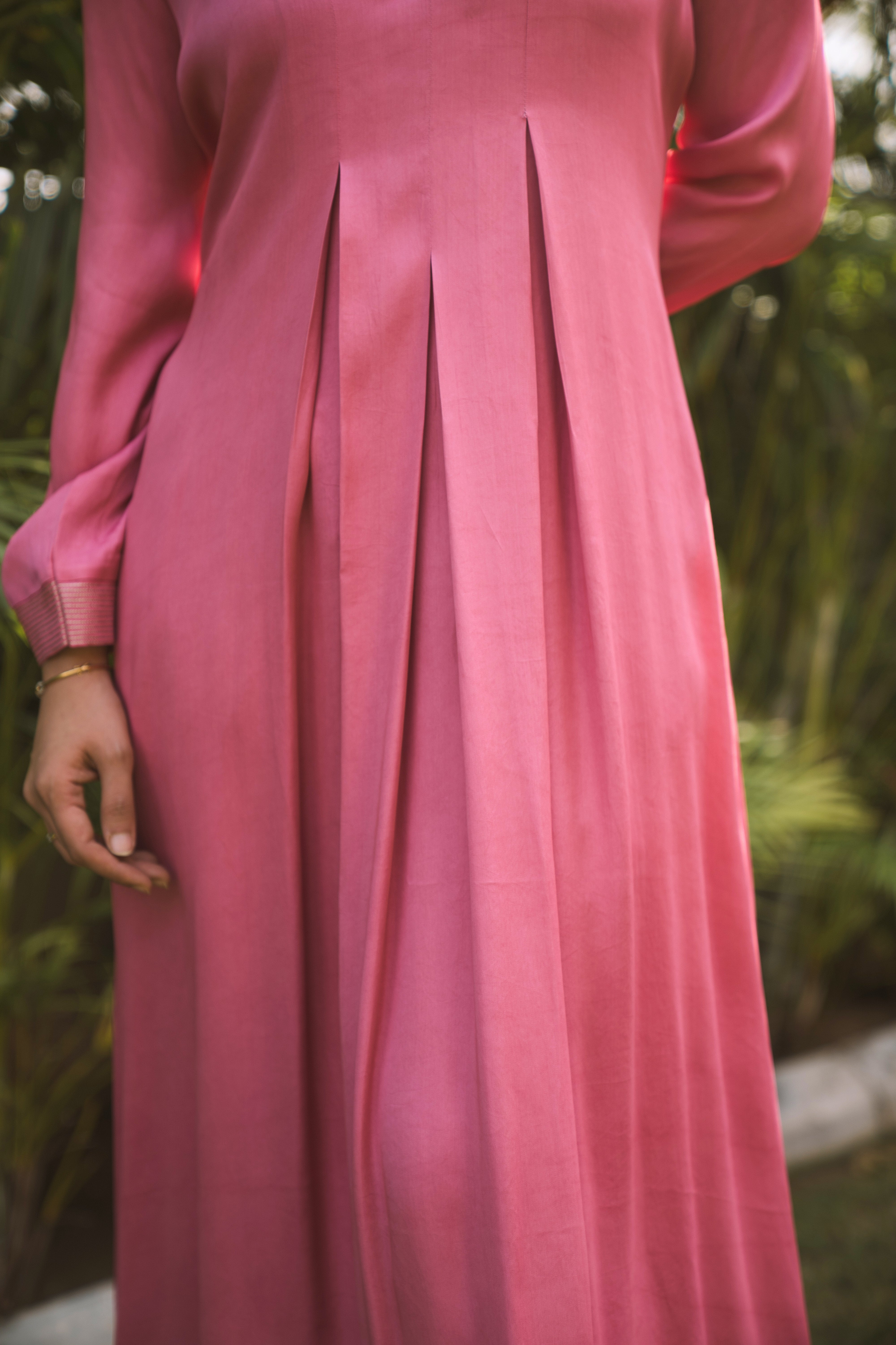 Pink Crepe Pleated Anarkali Suit with Pants