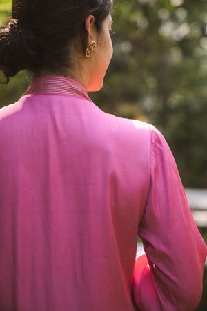 Pink Crepe Pleated Anarkali Suit with Pants