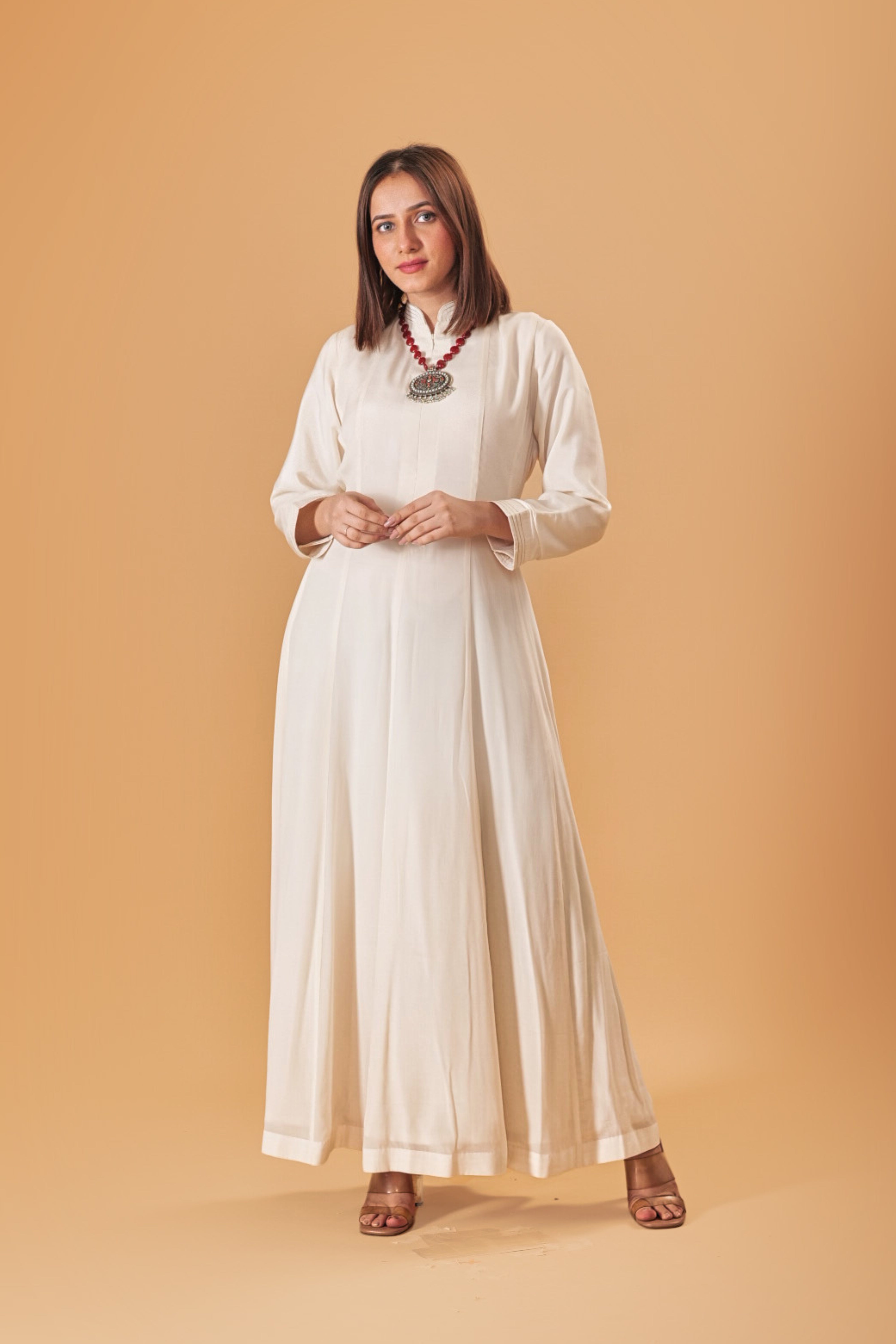 Pearl Ivory Soft Crepe Indowestern Semi Anarkali Gown