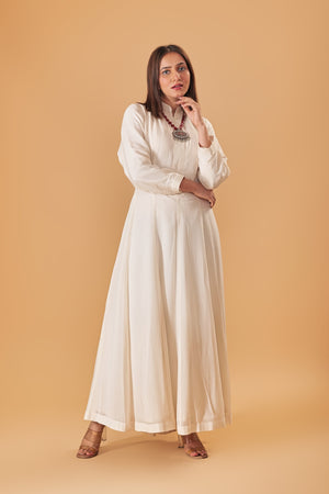 Pearl Ivory Soft Crepe Indowestern Semi Anarkali Gown