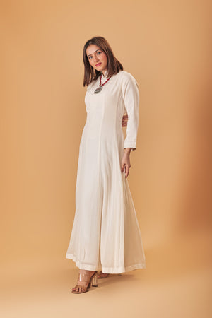 Pearl Ivory Soft Crepe Indowestern Semi Anarkali Gown