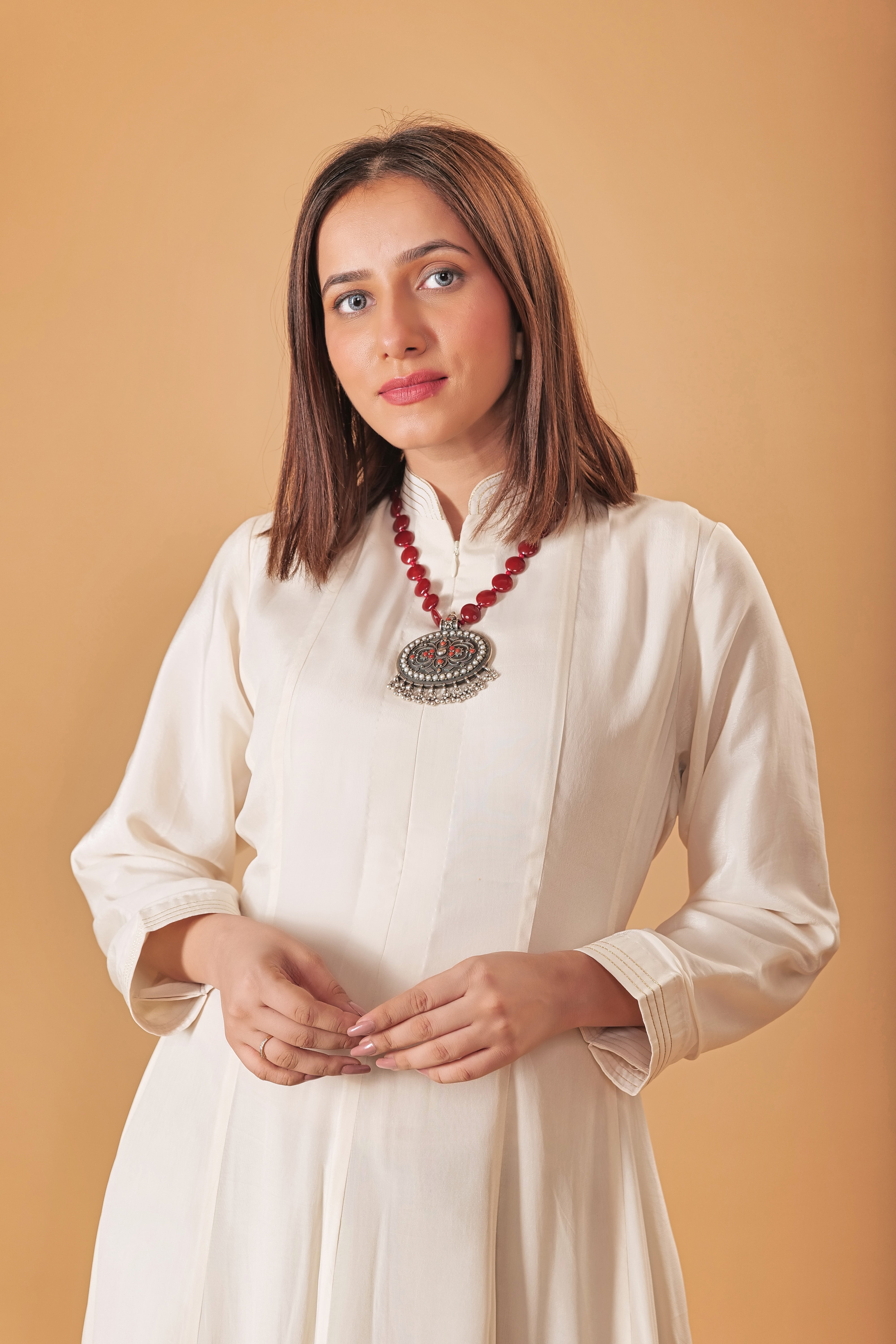 Pearl Ivory Soft Crepe Indowestern Semi Anarkali Gown