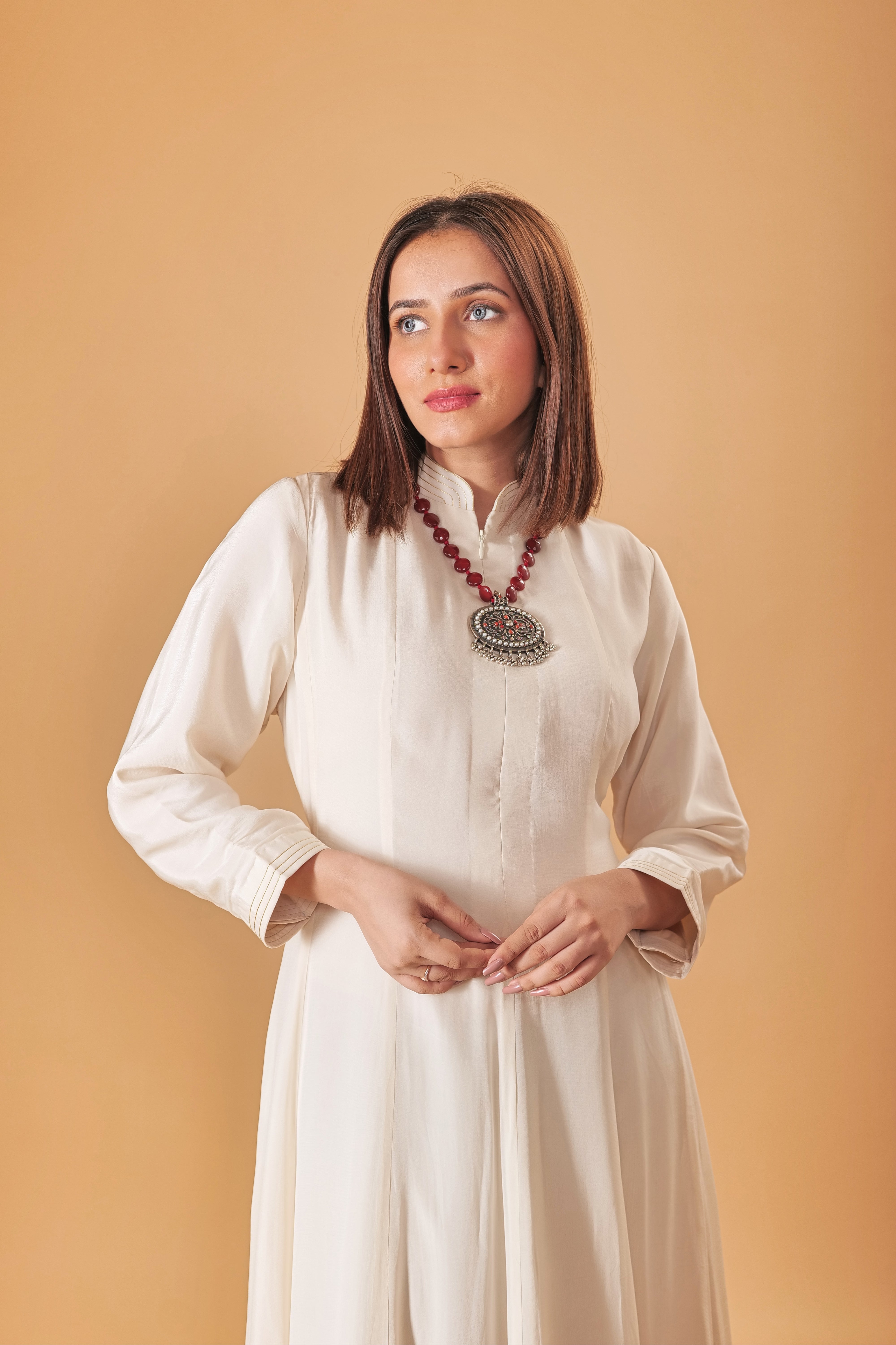 Pearl Ivory Soft Crepe Indowestern Semi Anarkali Gown