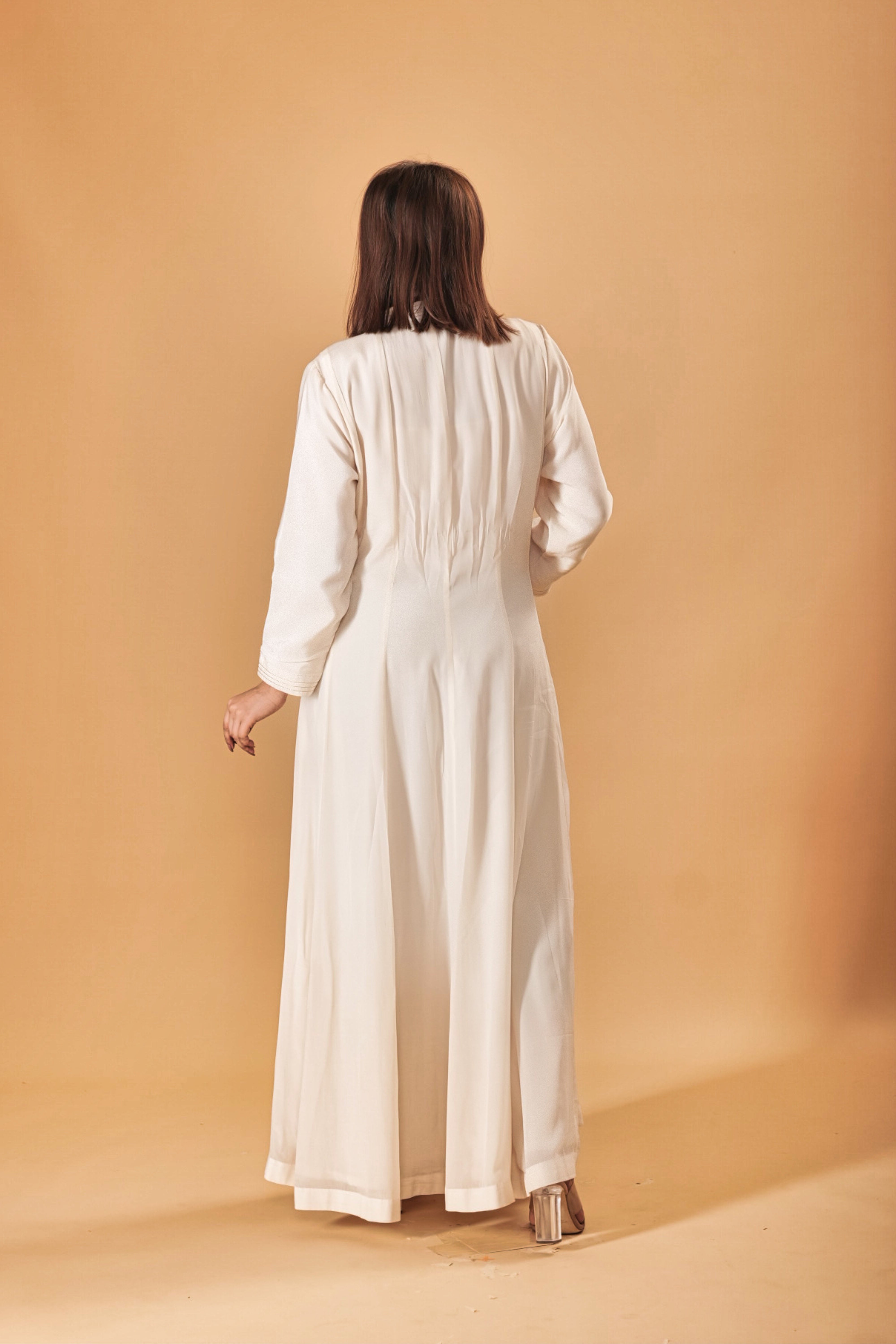 Pearl Ivory Soft Crepe Indowestern Semi Anarkali Gown
