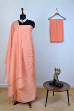 Peach Lucknowi Chikankari Chanderi Silk Unstitched Suit Set