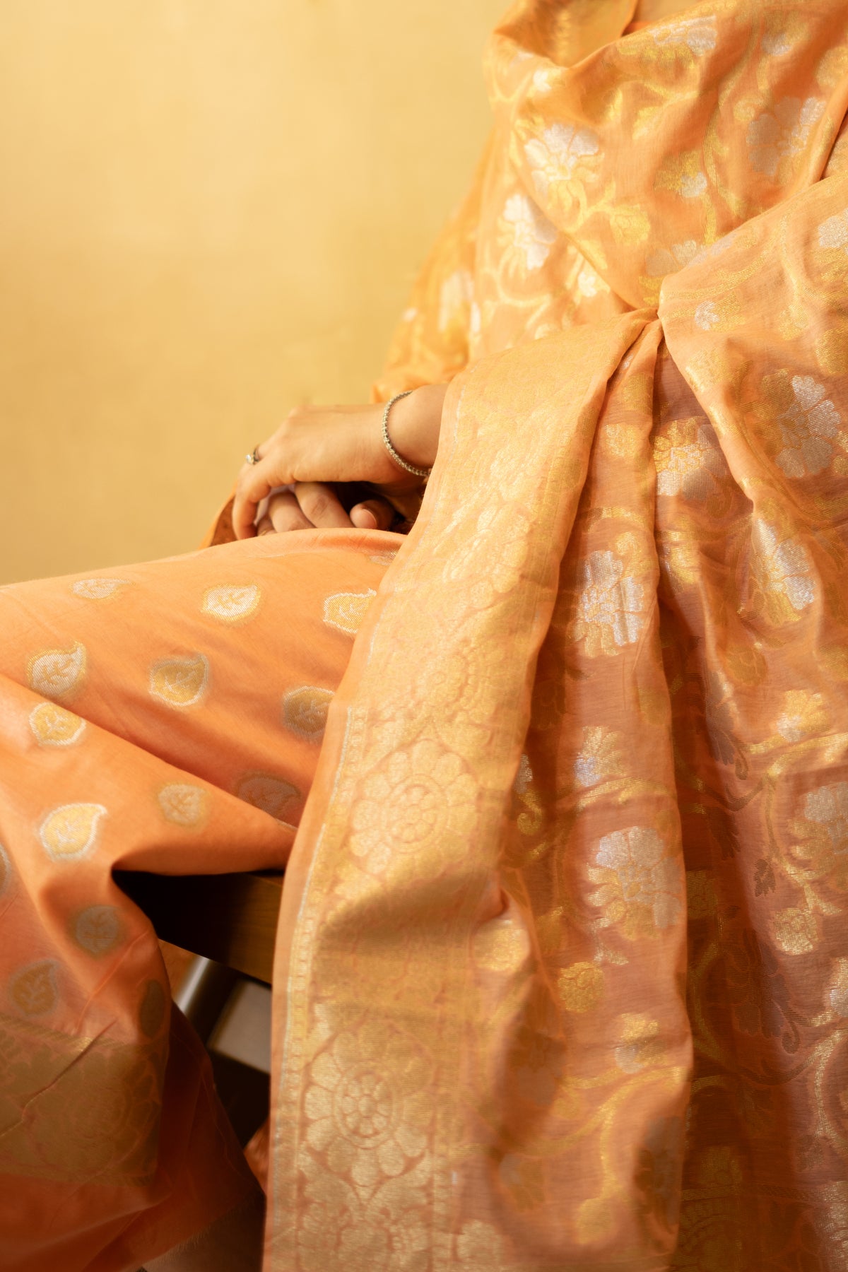 Peach Resham Weave Chanderi Unstitched Suit Set with Woven Dupatta