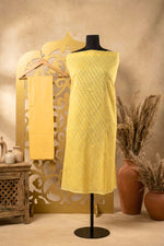 Radiant Yellow Striped Chanderi Unstitched Suit Set