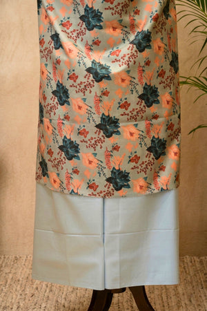 Elegant Floral Ice Blue Swiss Cotton Unstitched Material