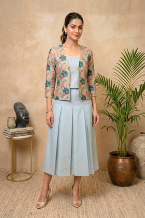 Elegant Floral Ice Blue Swiss Cotton Unstitched Material