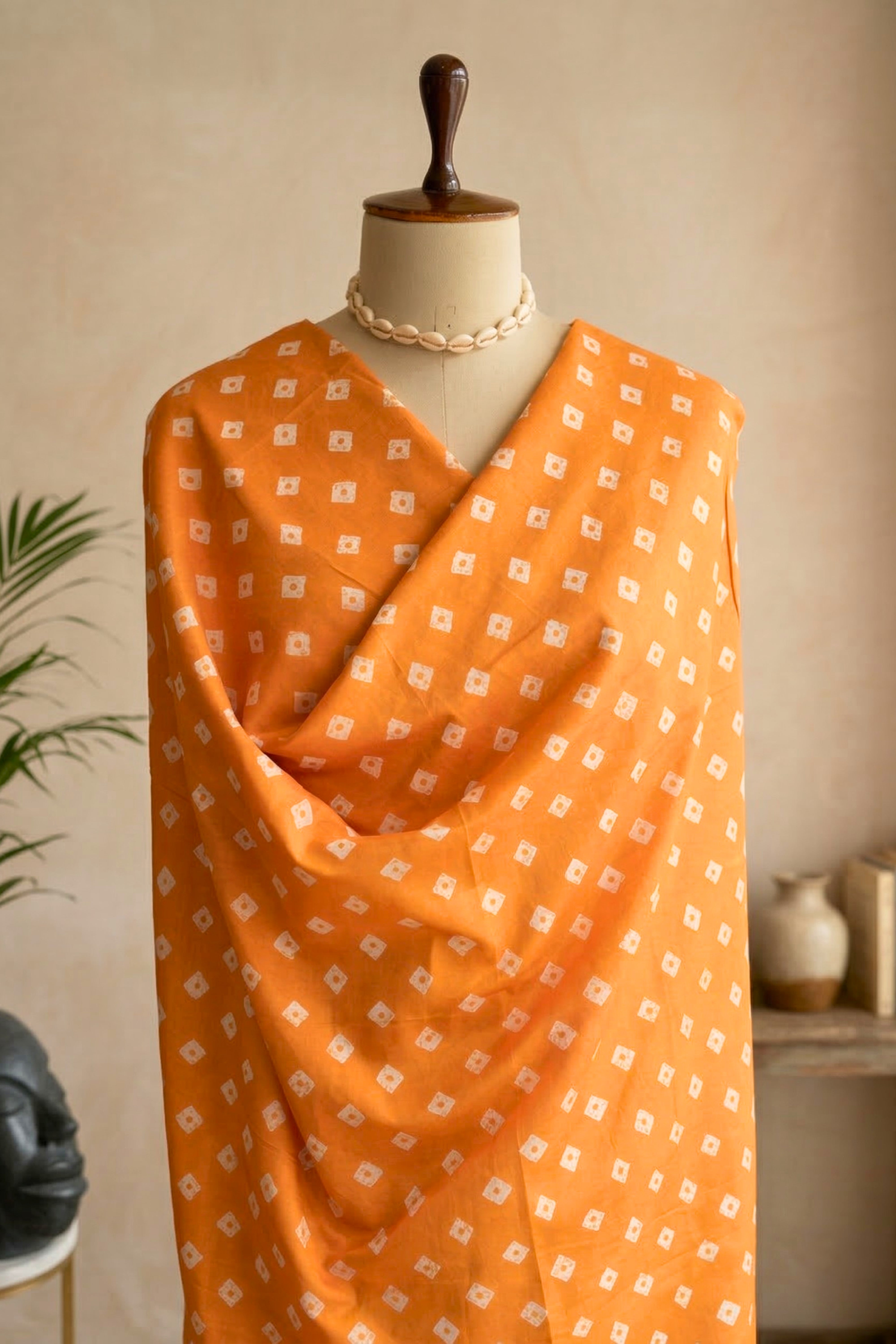 Vibrant Orange Swiss Cotton Unstitched Dress Material