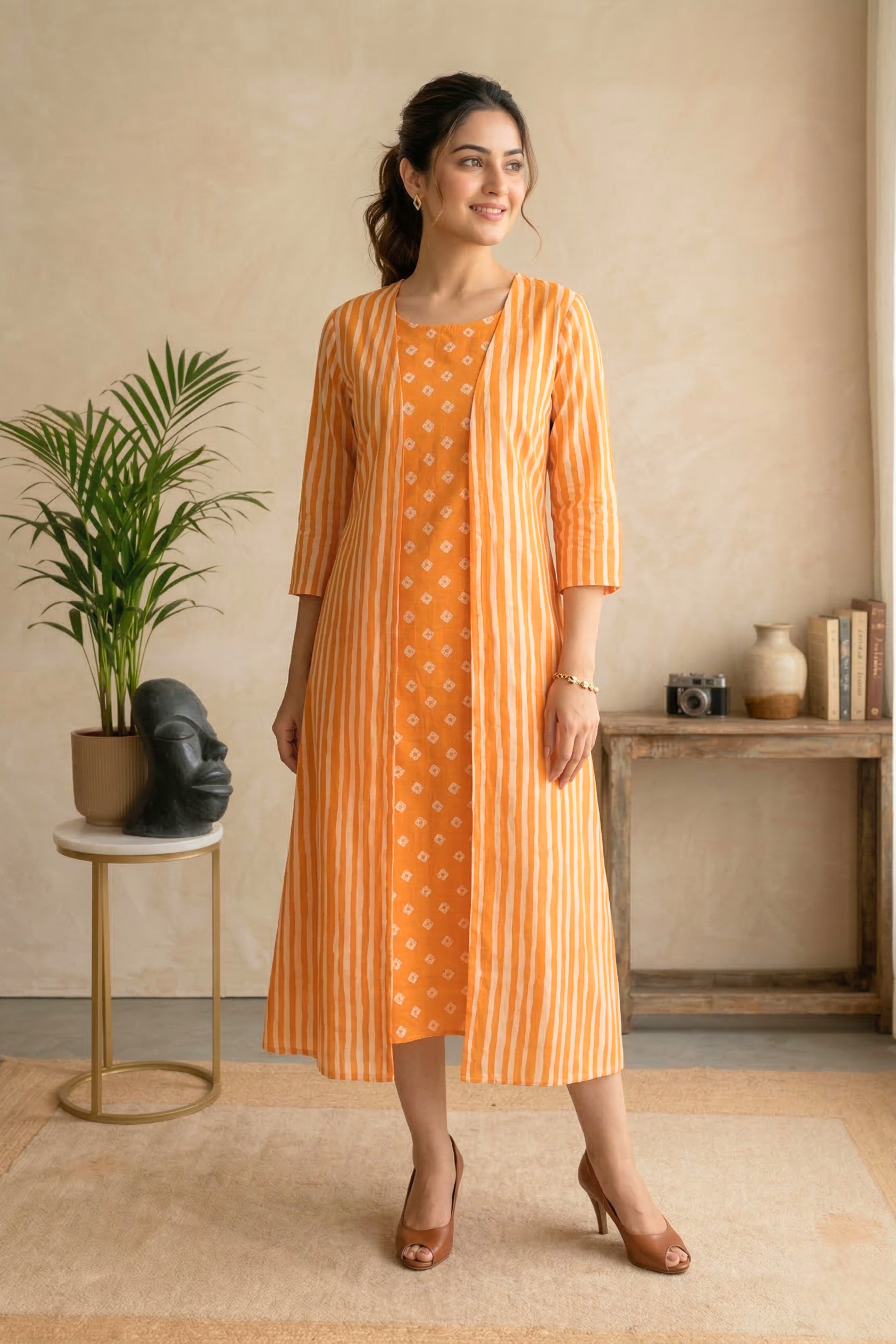 Vibrant Orange Swiss Cotton Unstitched Dress Material