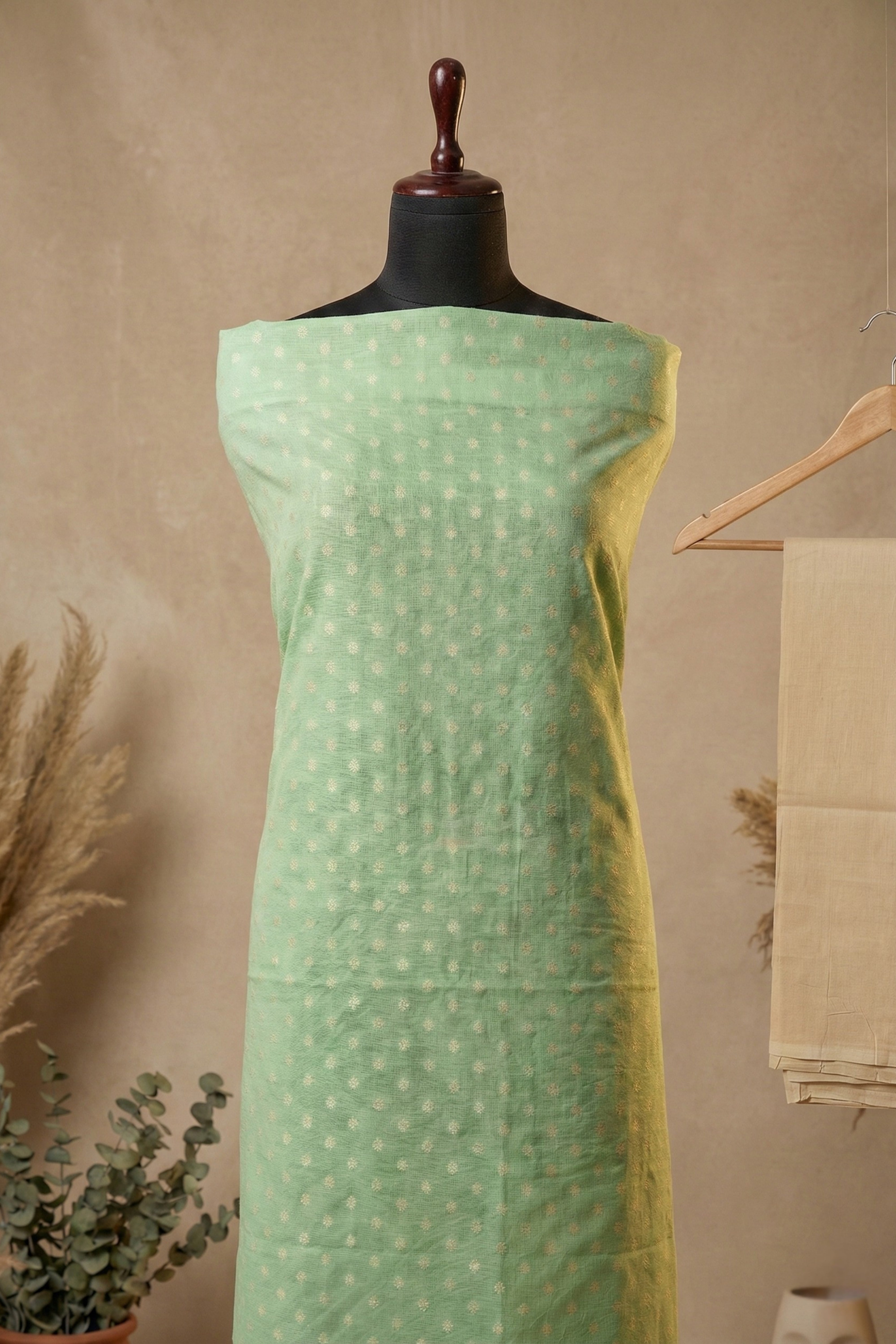 Delicate Mint Green Chanderi Unstitched Suit Set